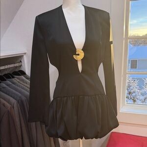 Elegant Black bubble dress with Open back and Gold Accent